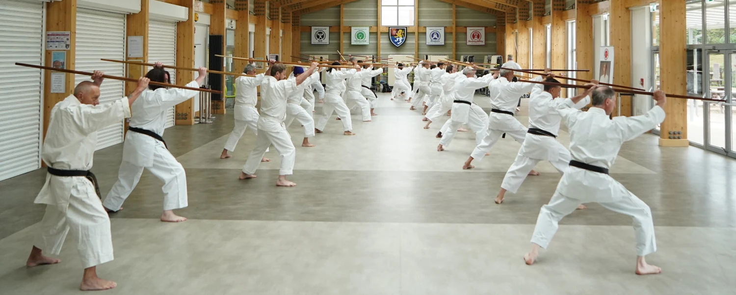 Course participants practising Bo together
