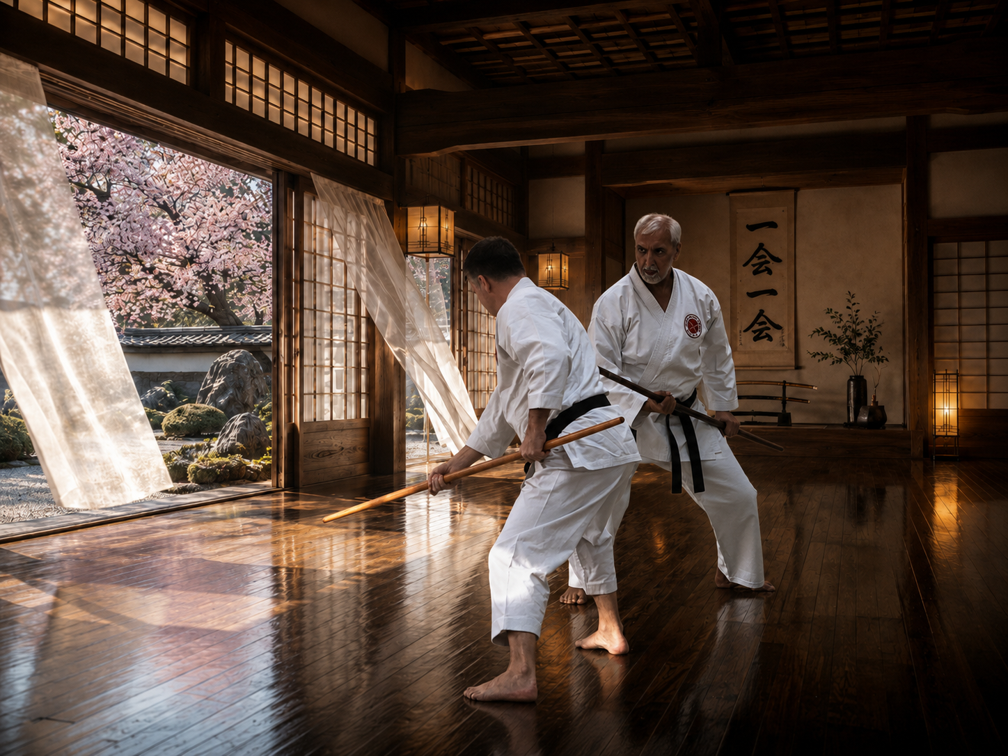 Illustration of traditional practice in a Japanese dojo